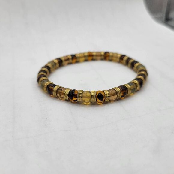 Vintage 90s Beaded Topaz and Gold Beaded Bracelet - Picture 2 of 4